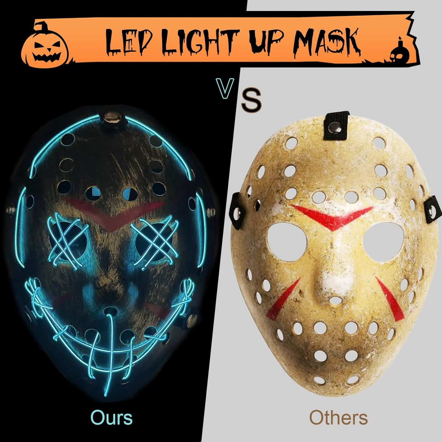 Halloween LED Light up Mask - Glow in the Dark Scary Mask for Cosplay Halloween Costume Carnival, Party, Gift