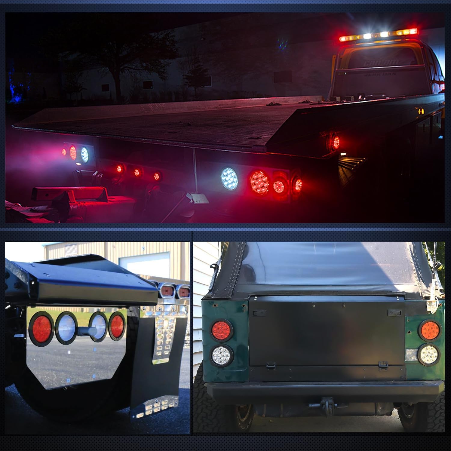 - TL-18 2PCS 4" round Red LED Trailer Tail Lights W/Surface Mount Grommet Plugs IP67 Stop Brake Turn Tail Lights for Truck Trailer RV Jeep