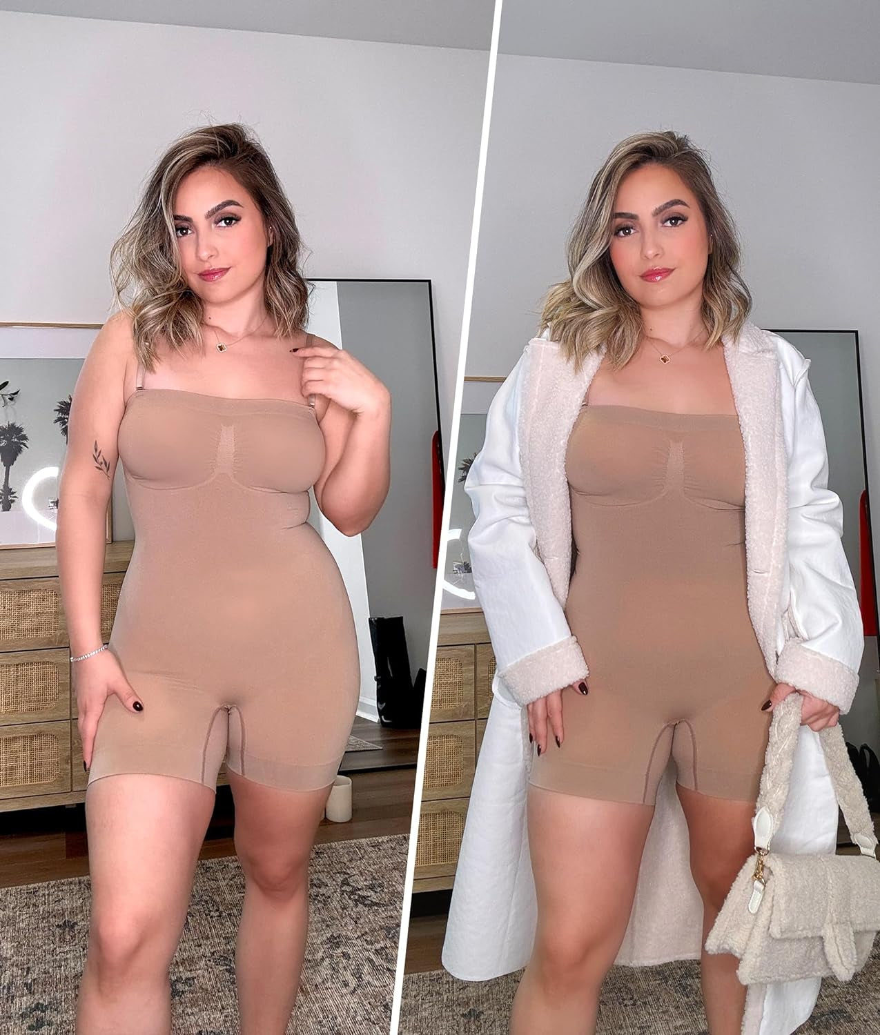 Strapless Shortie Bodysuit for Women Tummy Control Shapewear Seamless Sculpt Body Shaper with Removable Straps