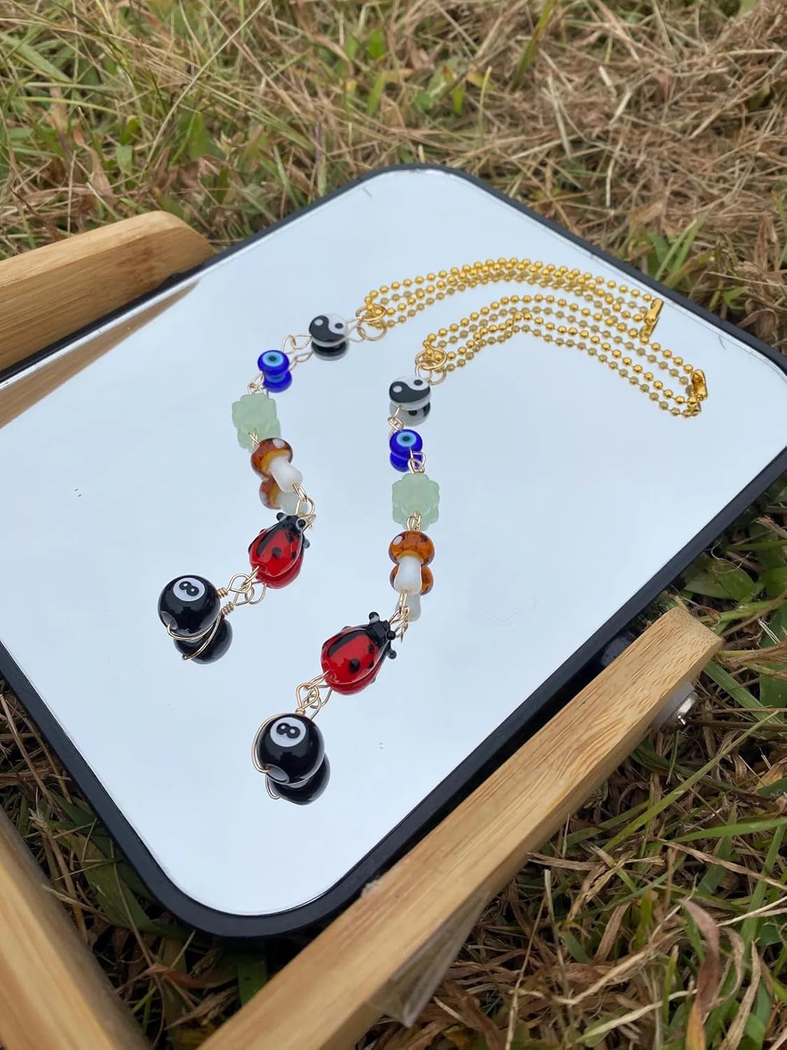 Evil Eye Car Hanging Ornament,Good Lucky Days Car Charm,8 Ball Mushroom Four-Leaf Clover Pendant for Car Rear View Mirror,Cute Boho Evil Eye Ladybug Yin Yang Symbol Car Decor Accessories