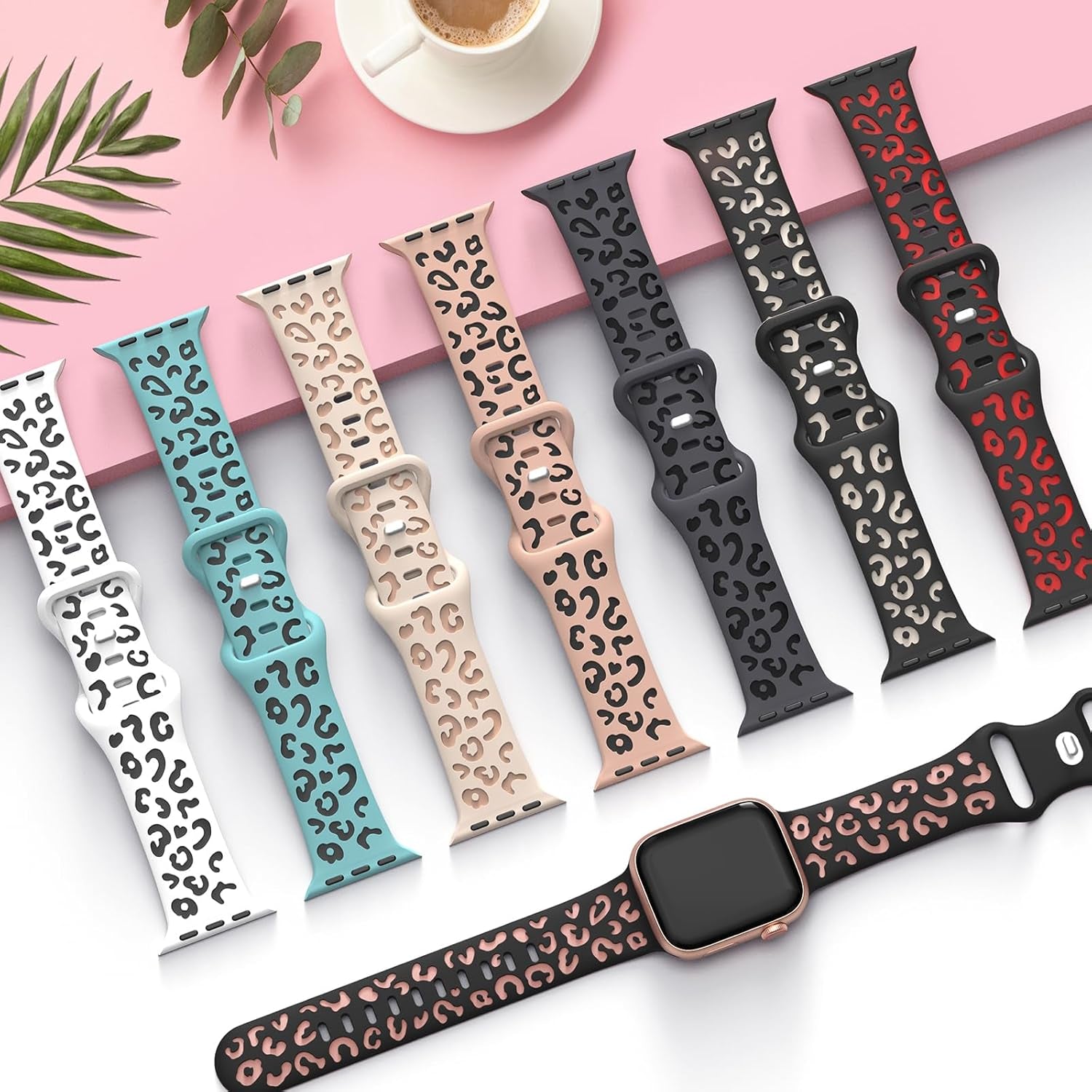 Leopard Engraved Band for Apple Watch Band 40Mm 41Mm 38Mm 45Mm 42Mm 44Mm for Women,Cute Cheetah Strap Silicone Sport Wristbands for Iwatch Series 9 SE 8 7 6 5 4 3 2 Ultra
