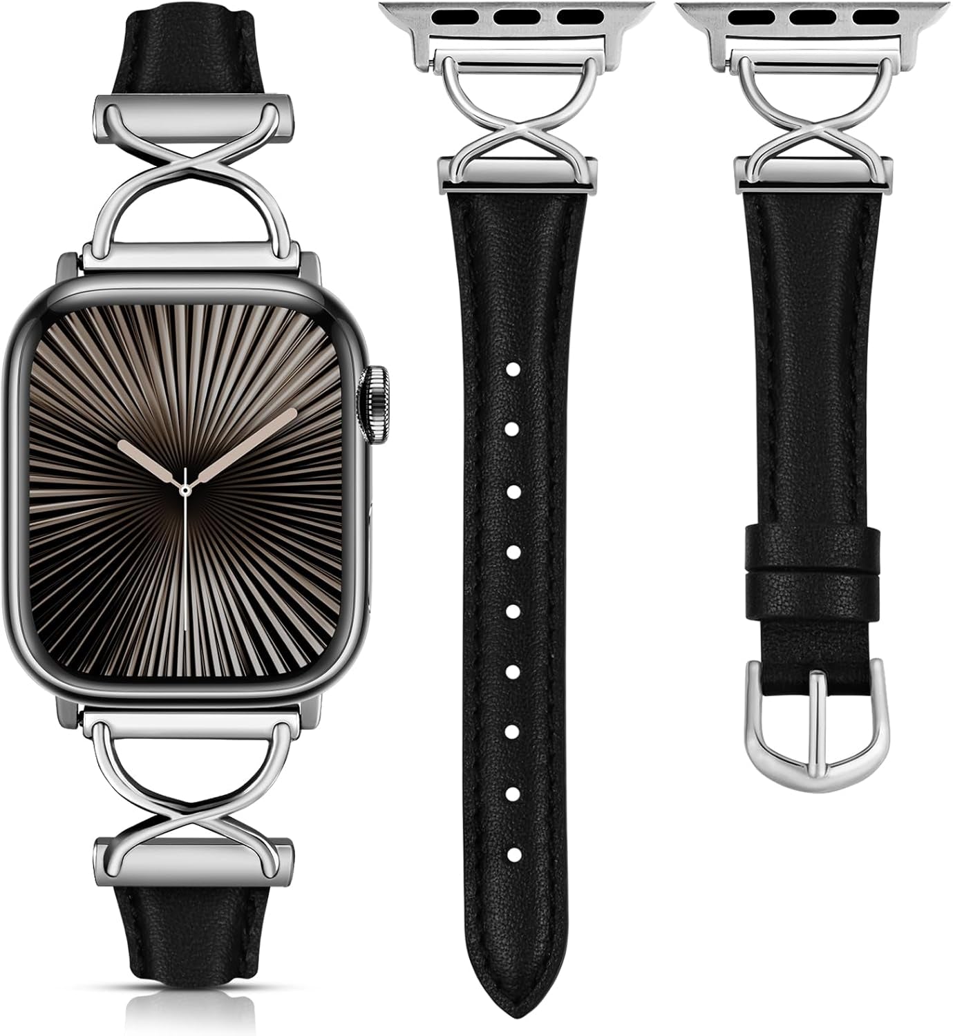 2 Packs Leather Band Compatible with Apple Watch Band Women 38/40/41/42/44/45/46/49Mm, Dressy Fancy Leather Strap for Iwatch Bands Series 10 9 8 7 6 5 4 3 2 1 SE Ultra