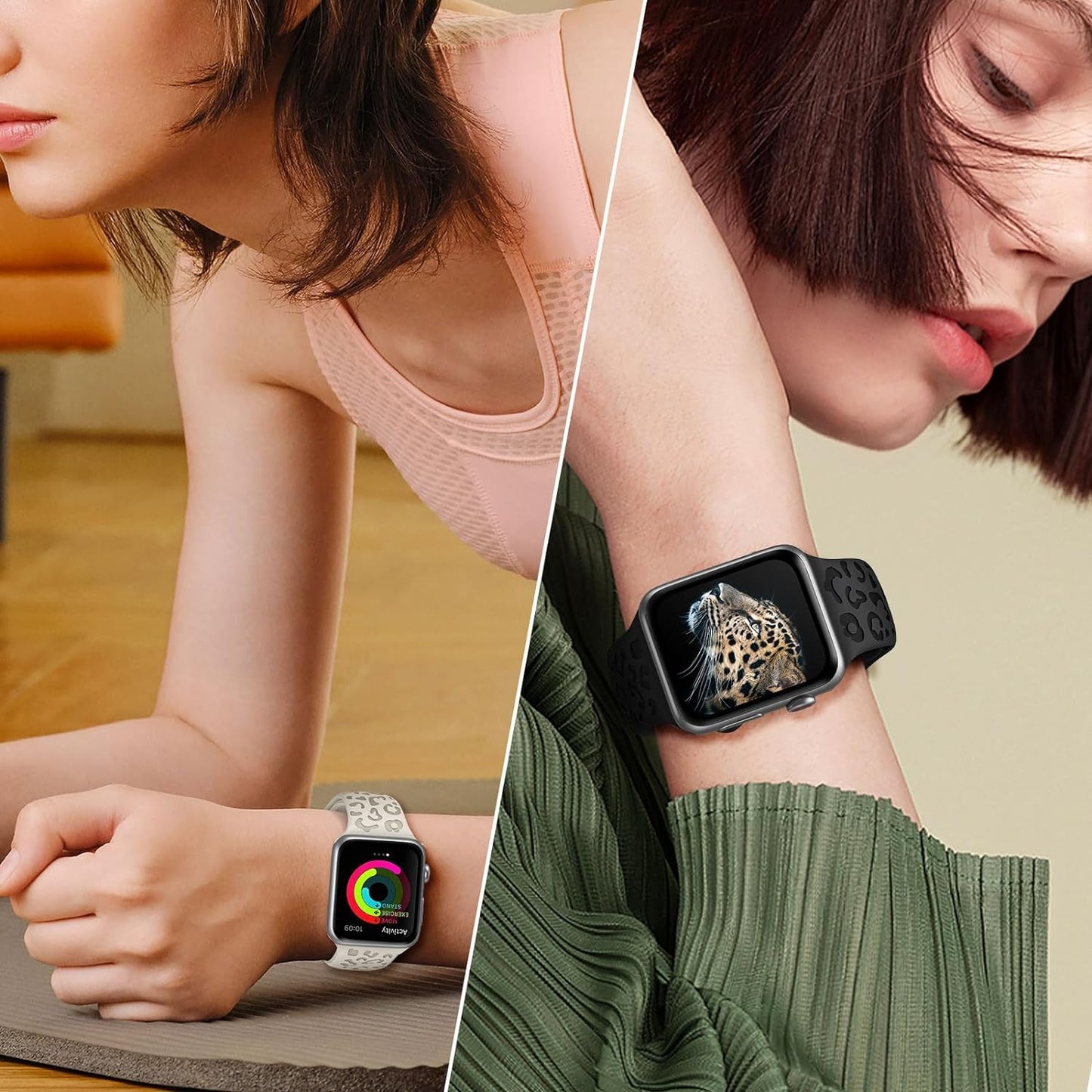 Leopard Engraved Bands for Apple Watch Band 40Mm 38Mm 41Mm 42Mm 44Mm 45Mm Women Men, Cheetah Sport Strap Silicone Waterproof Wristbands for Iwatch Series 9 8 7 6 SE 5 4 3 2 1