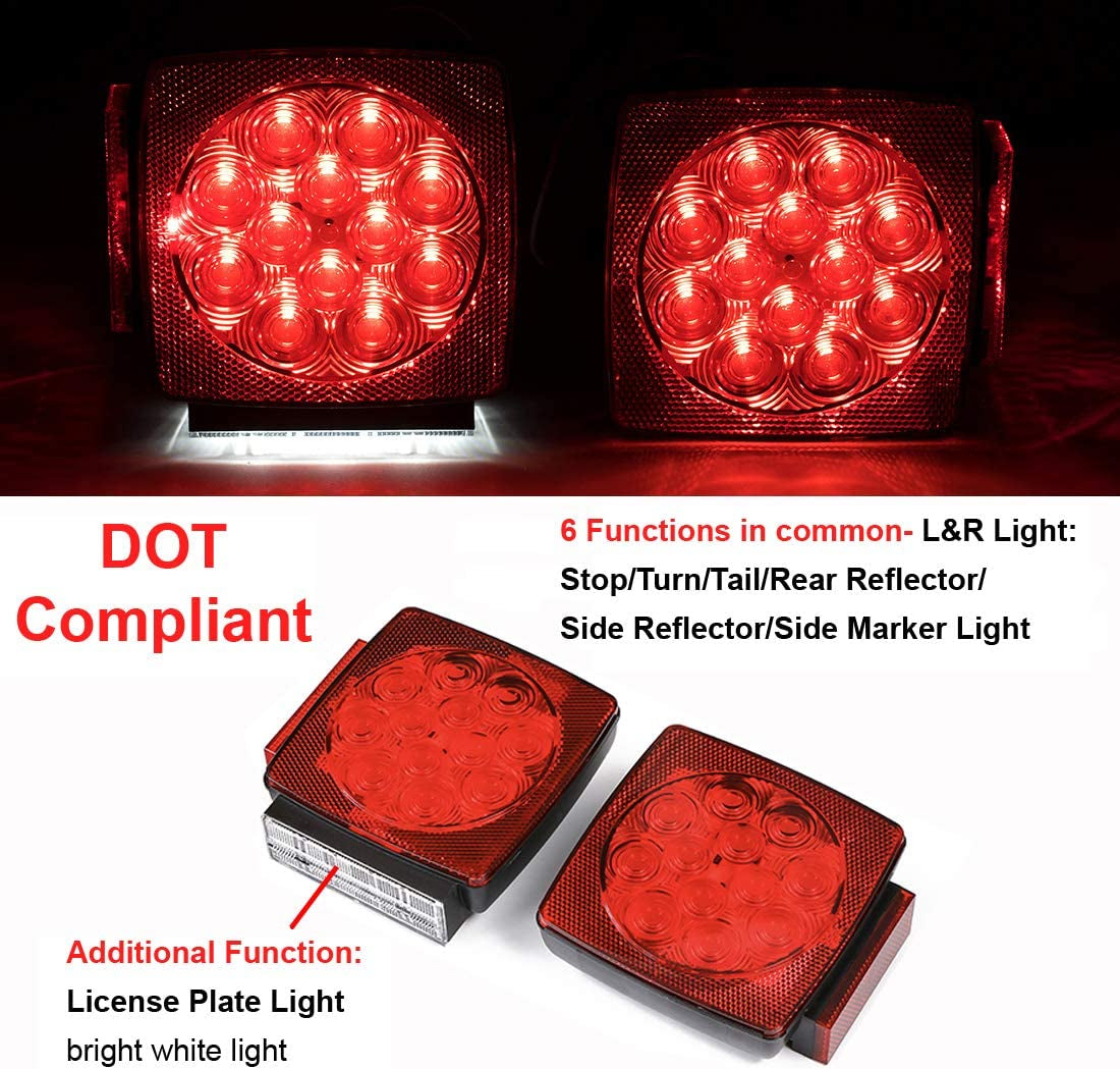 12V LED Submersible Left and Right Trailer Lights Stop Tail Turn Signal Lights for under 80 Inch Boat Trailer Truck RV Marine-Replacement for Your Incandescent Bulb Units