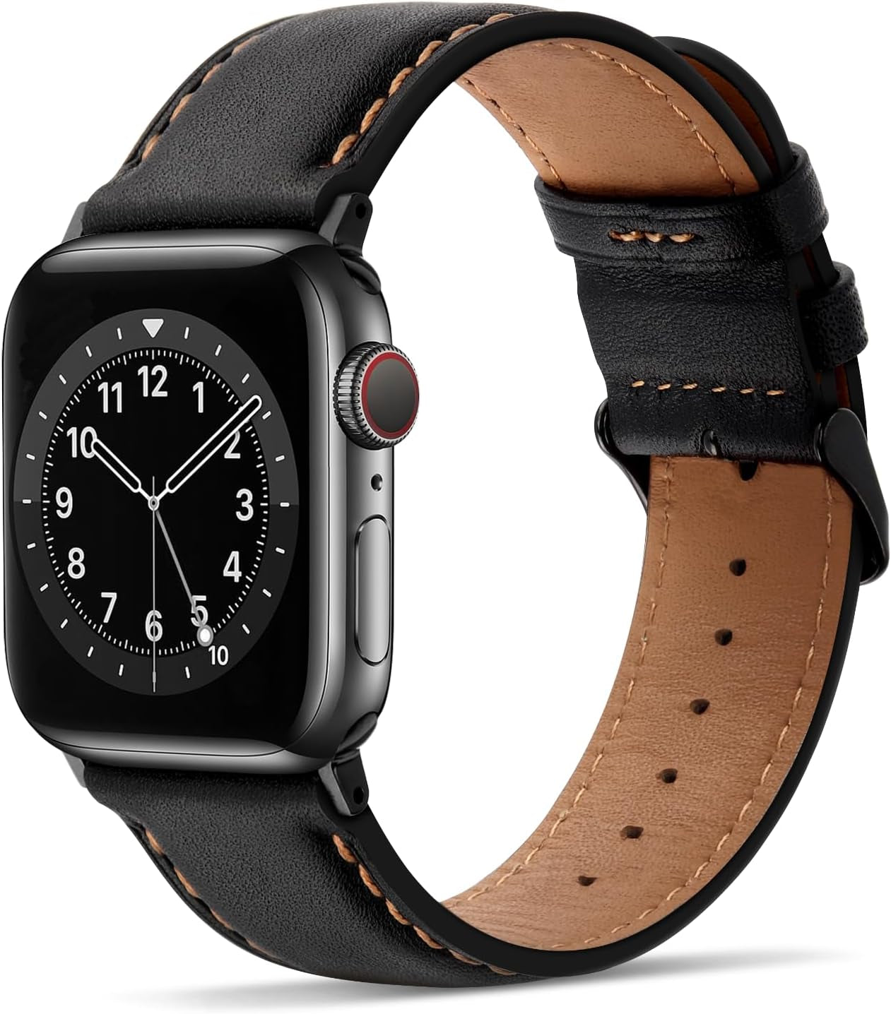 Bands Compatible with Apple Watch Band 49Mm 45Mm 44Mm 42Mm Men Genuine Leather Replacement Bands Compatible with Apple Watch Ultra 2 Ultra SE 2 SE Series 9 8 7 6 5 4 3 2 1, Black