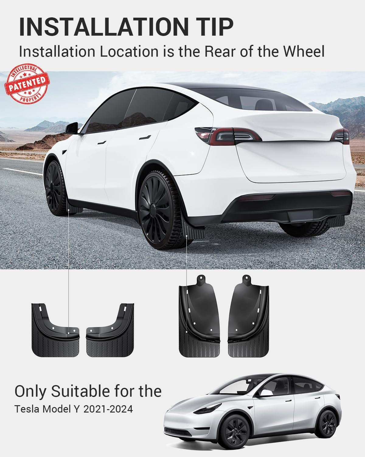 New Version Tesla Model Y Mud Flaps Fenders [No Drilling No Tape] [10X Stronger] All Weather Tire Protector Splash Guards Mudflaps for Tesla Exterior Accessories