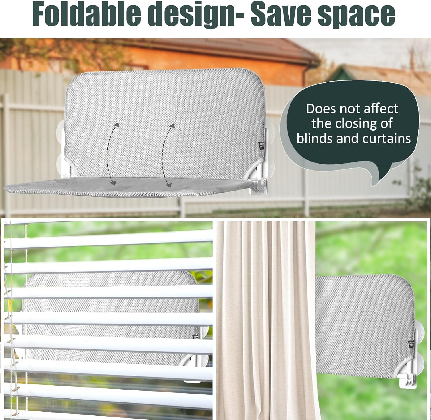 Cat Window Hammock Perch Cordless Perches Window Sill Seat Bed Foldable Stable Lounger Upgraded Suction Cup Easy Assembly Indoor Cats Kitty Shelf Hold up to 55Lbs (Grey, M)