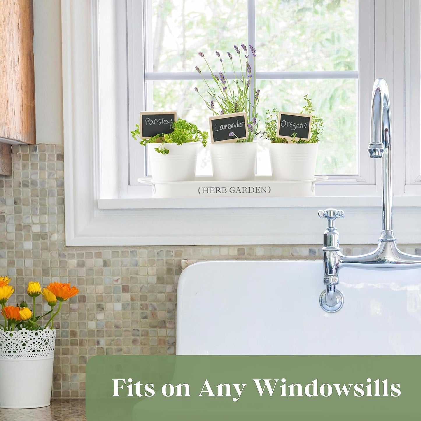 Indoor Herb Garden, Herb Garden Planter for Indoor/Outdoor, Farmhouse Plant Pots, Windowsill Herb Garden with Tray(Planter Only) Window Pots