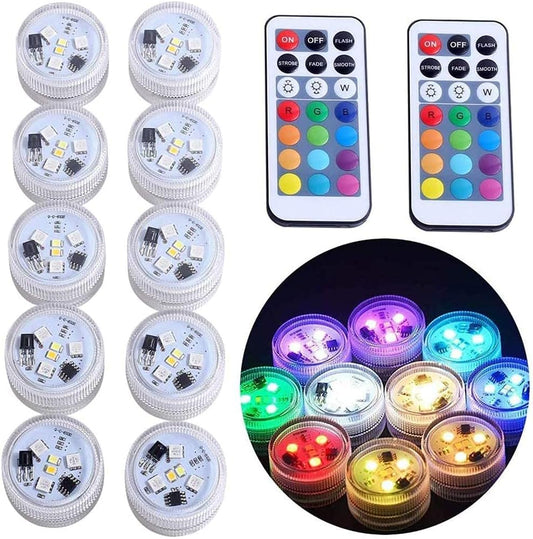 Mini Submersible Led Lights with Remote, Small Underwater Tea Lights Candles Waterproof 1.5" RGB Multicolor Flameless Accent Lights Battery Operated Vase Pool Pond Lantern Decoration Lighting (10Pcs)