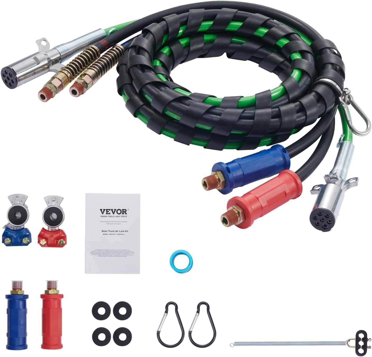 15FT Semi Truck Air Lines Kit with 2PCS Glad Hands, 3-In-1 Air Hoses & 7 Way ABS Electric Power Line, with 2PCS Gladhand Handles, 4PCS Seals and Tender Spring Kit for Semi Truck Trailer Tractor TRUCK DRIVER