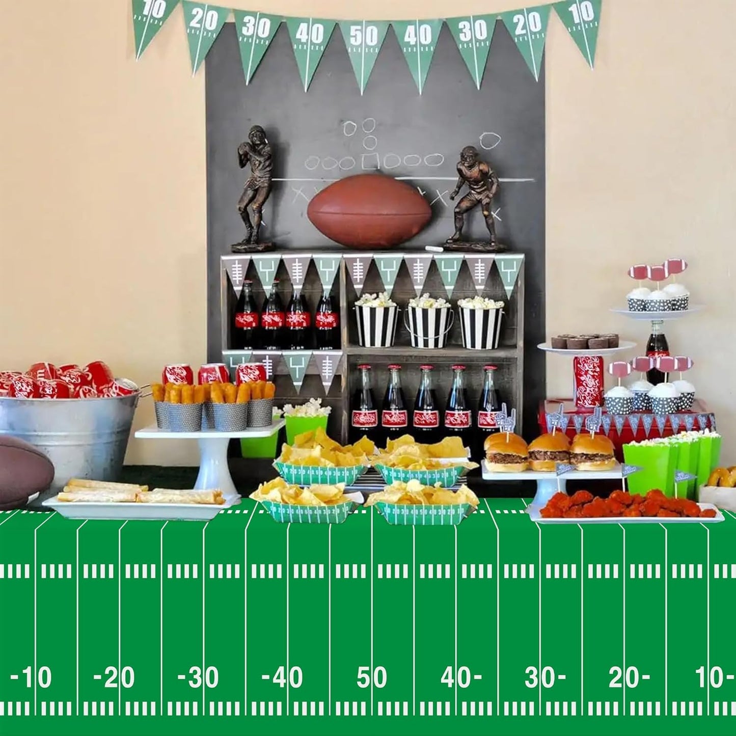 Football Party Decorations Disposable Tablecloth Plastic Touchdown Table Cover Perfect for Super Bowl Football Birthday Party Decorations and Gameday Tailgate Decorations 54 X 108Inch, 2 Pack