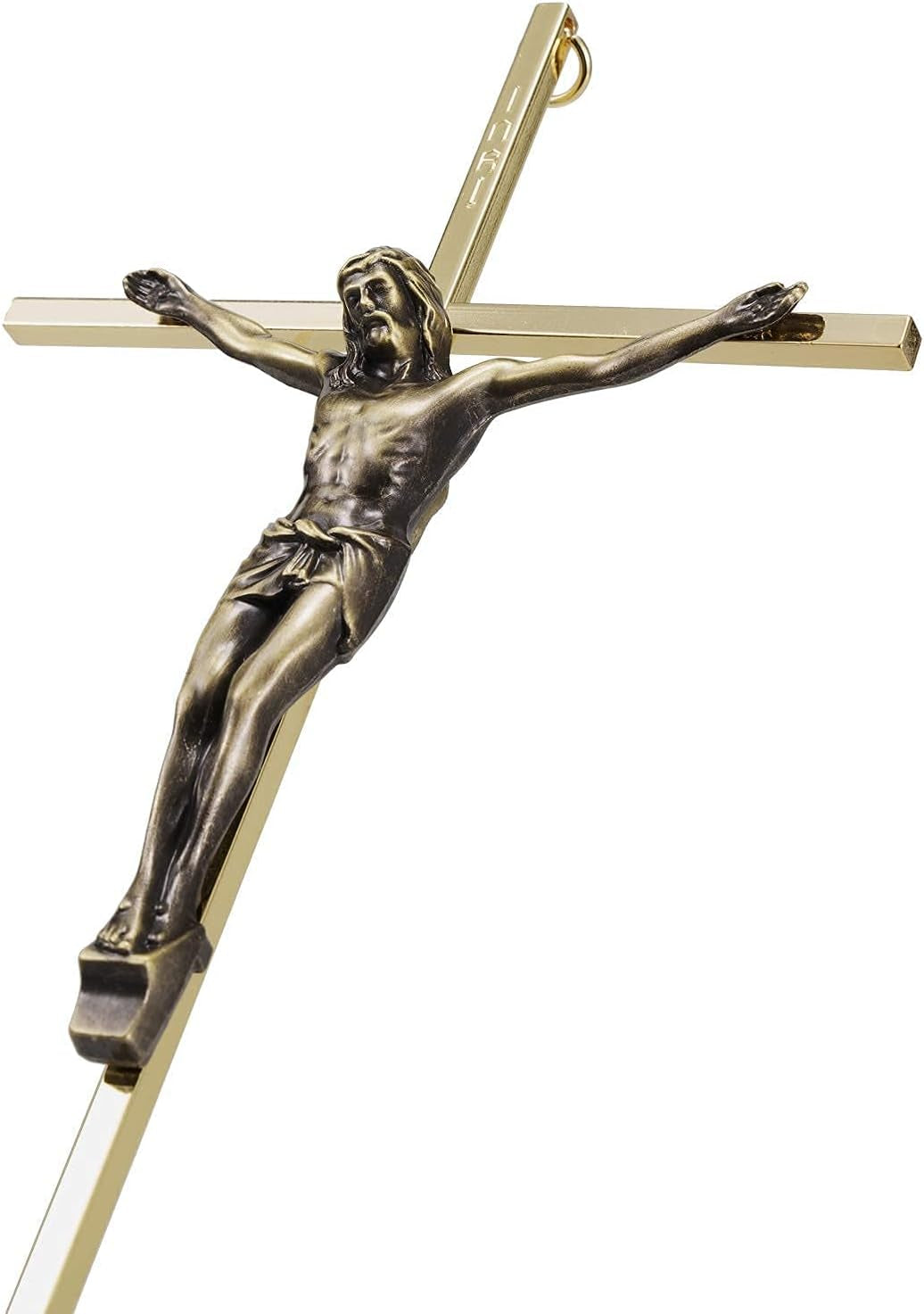 Crucifix Wall Cross Catholic, Metal Slender Jesus Crosses for Wall Decor - 10 Inch - Shiny Gold