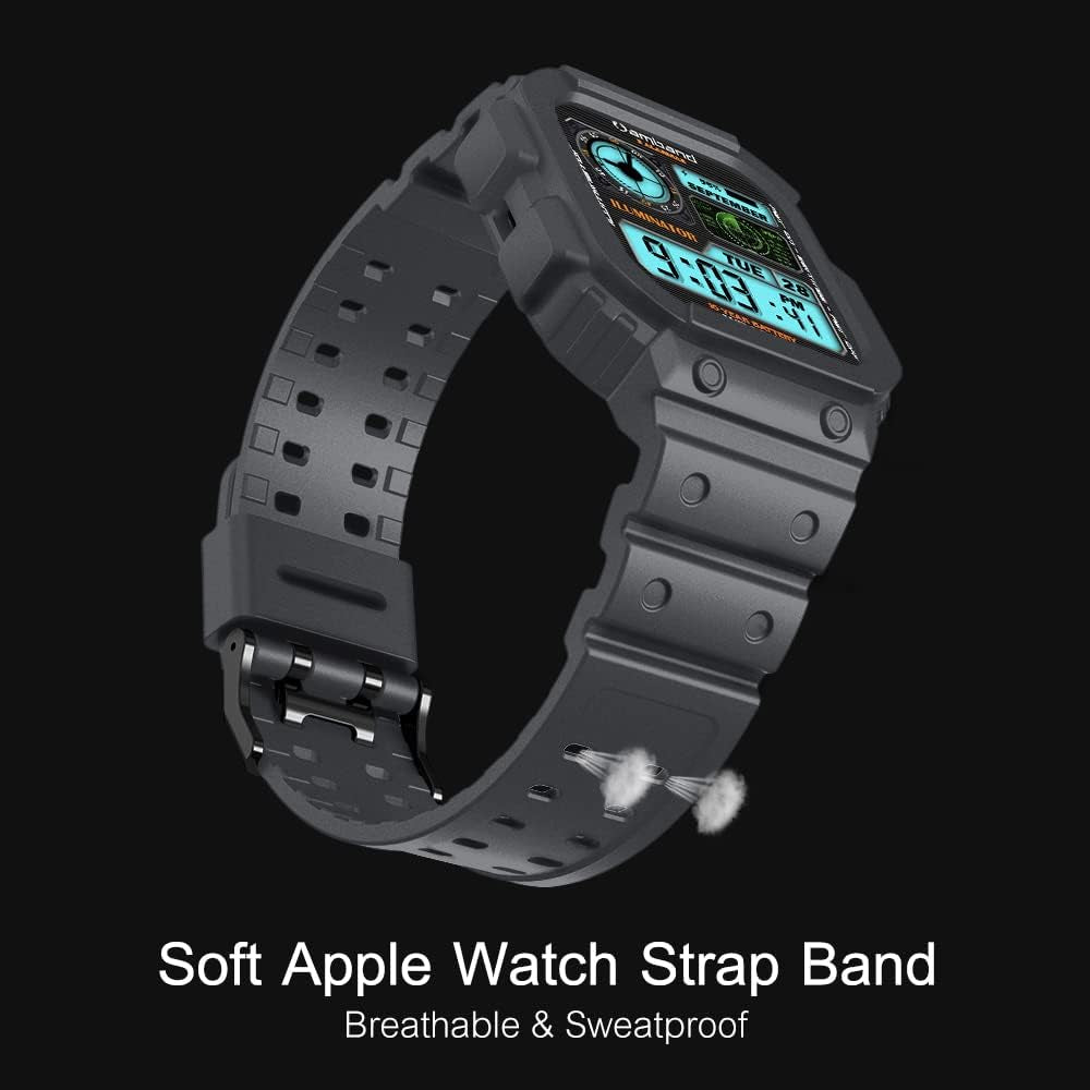 Compatible for Apple Watch Band 45Mm 44Mm 42Mm with Bumper Case, Rugged Men Bands for Iwatch SE SE 2 Series 9 8 7 6 5 4 3 2 1, Sport Military Protector Drop-Proof Shockproof Space Gray