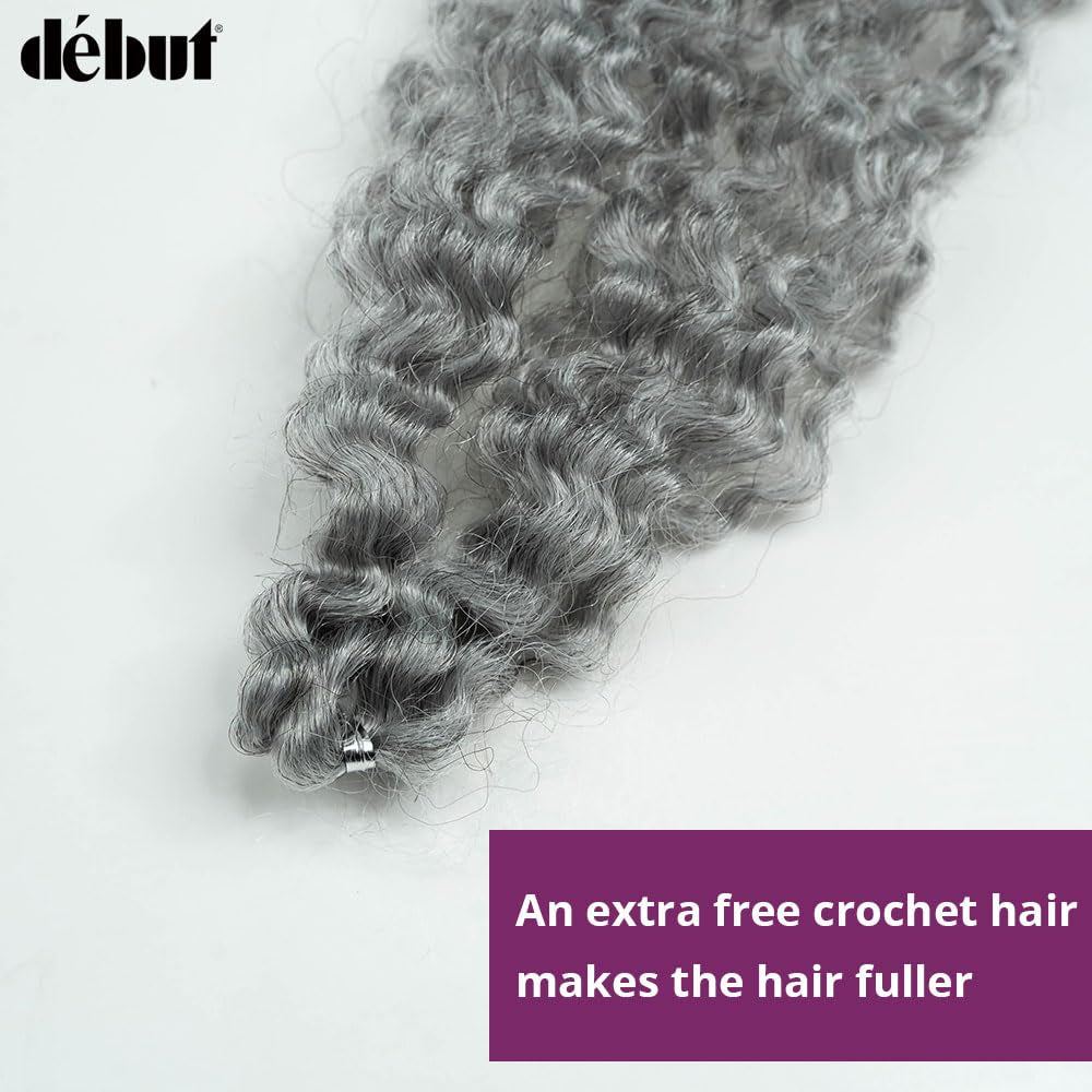 Synthetic Hair 7Pcs Kinky Curly 22 24 26 Inches Gray 6 Bundles Tight Curly Hair with 1Pc Crochet Hair for Black Women Grey Color