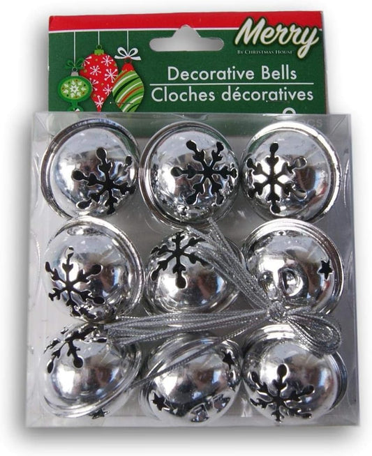 Christmas Silver Jingle Bells - 9 Count