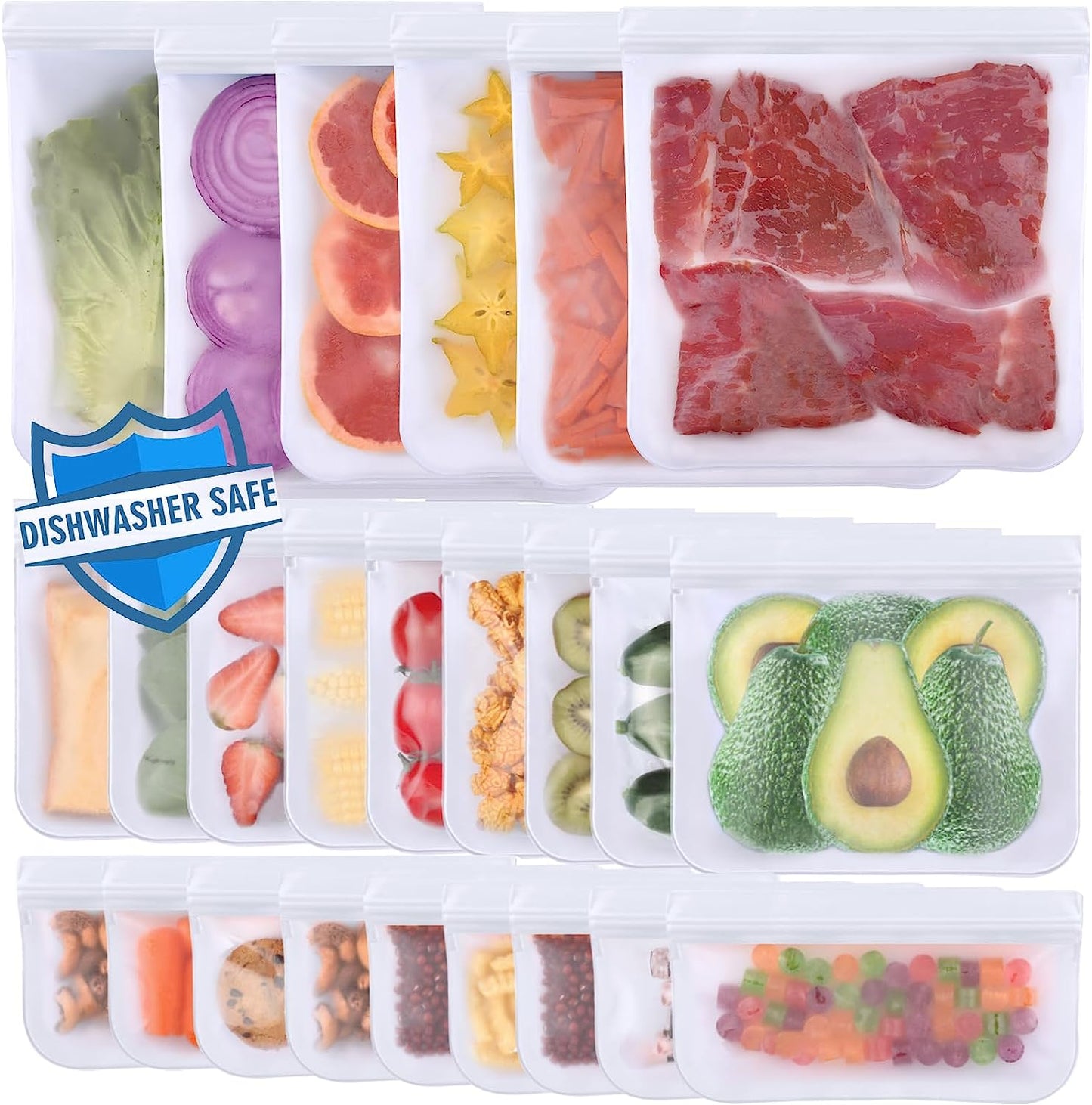 10 Pack Dishwasher Safe Reusable Bags Silicone, Leakproof Reusable Freezer Bags, BPA Free Reusable Storage Bags for Lunch Marinate Food Travel - 3 Gallon 4 Sandwich 3 Snack Bags