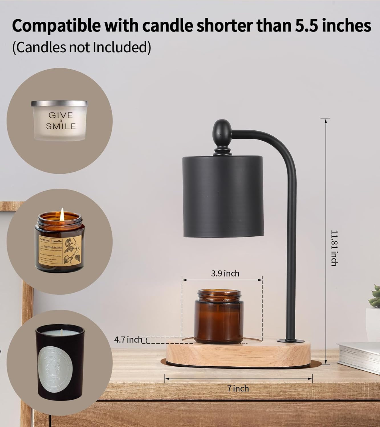 Candle Warmer Lamp with Dimmer and Timer,Black Electric Candle Wax Melt Warmer with 2 Bulbs Home Decor for Women Gifts New Home Jar Candles