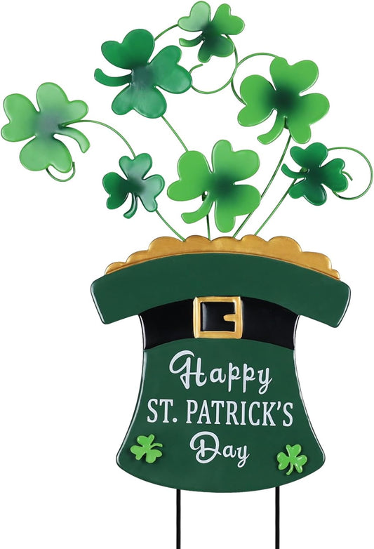 St Patricks Day Decorations Outdoor, Hat with Coin Clovers Decorative Garden Stakes for St Patricks Day Decor, Metal Happy St Patrick’S Day Yard Signs for Garden Lawn Porch