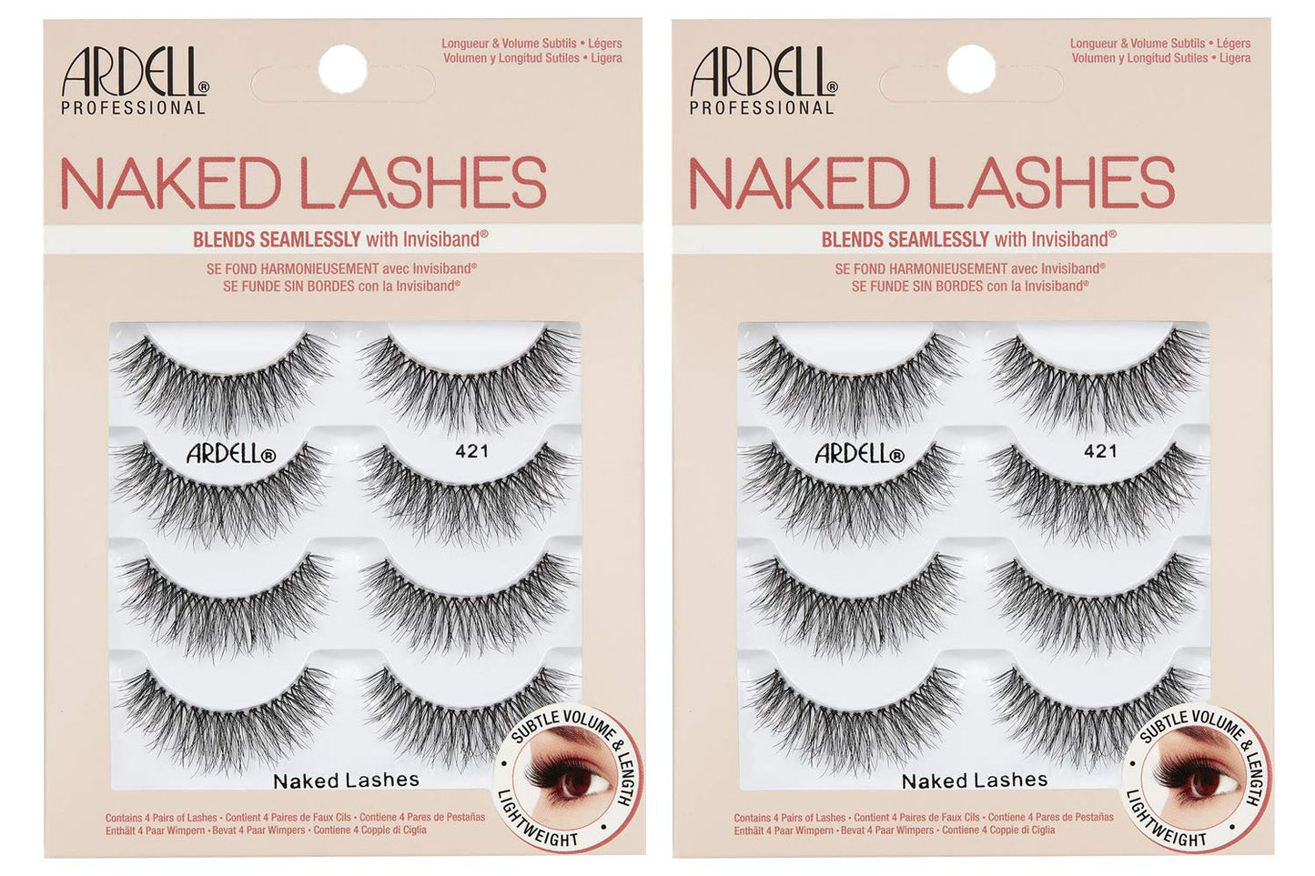 Naked Lashes 420 Multipack, Lightweight Natural Look, Invisiband for Comfort, Perfect for Everyday Wear, 4-Pairs, 1-Pack