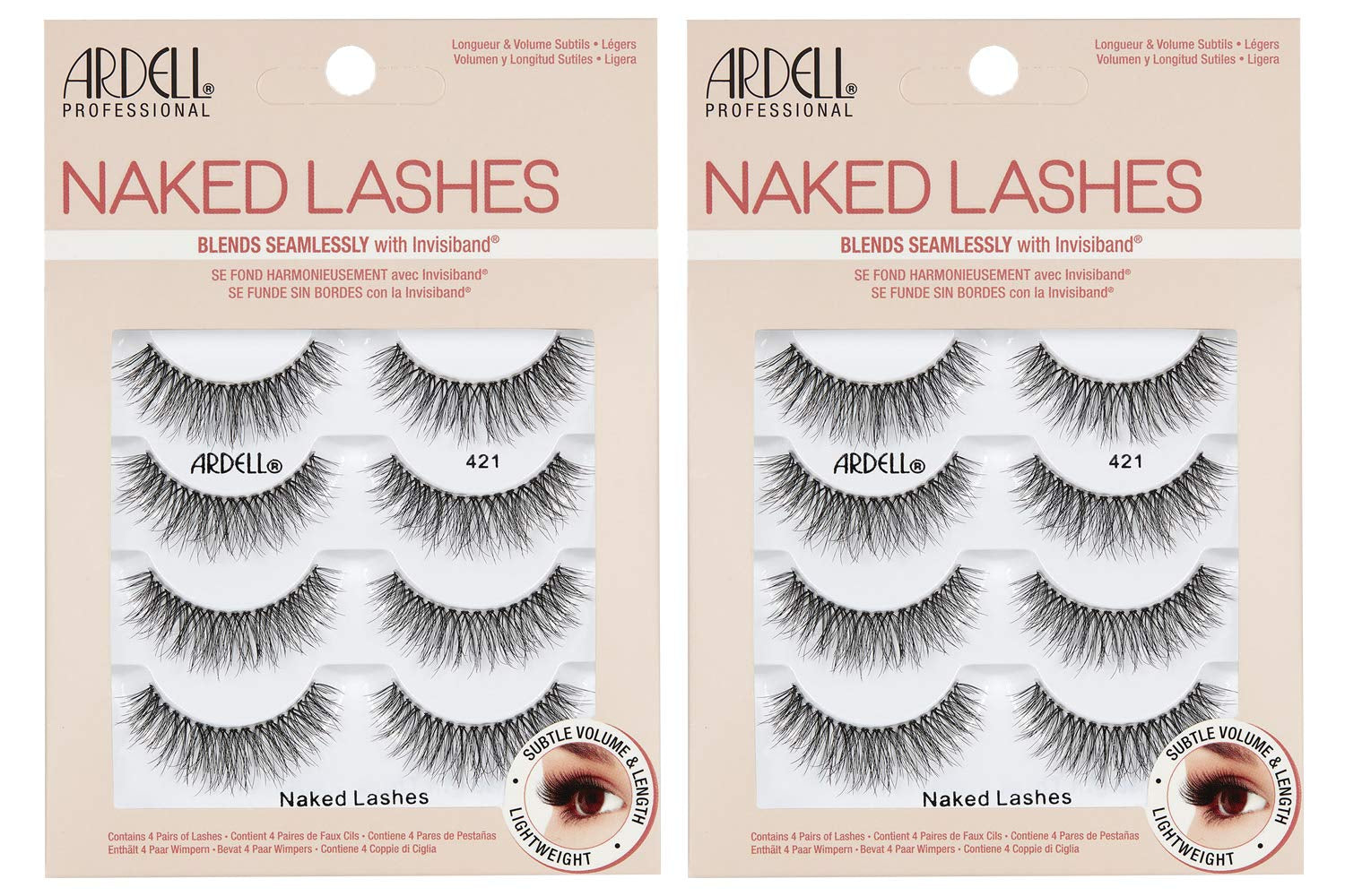 Naked Lashes 420 Multipack, Lightweight Natural Look, Invisiband for Comfort, Perfect for Everyday Wear, 4-Pairs, 1-Pack