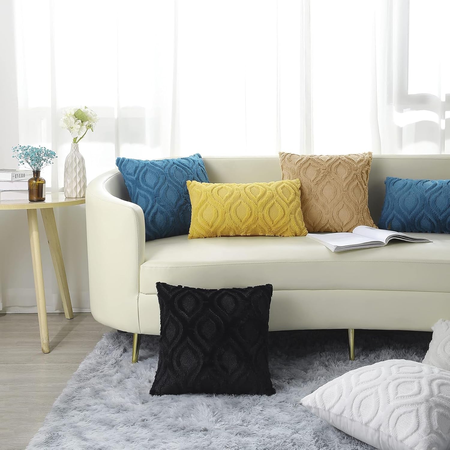 Decorative Throw Pillow Covers 18X18, Soft Plush Faux Wool Couch Pillow Covers for Home, Set of 2, Black