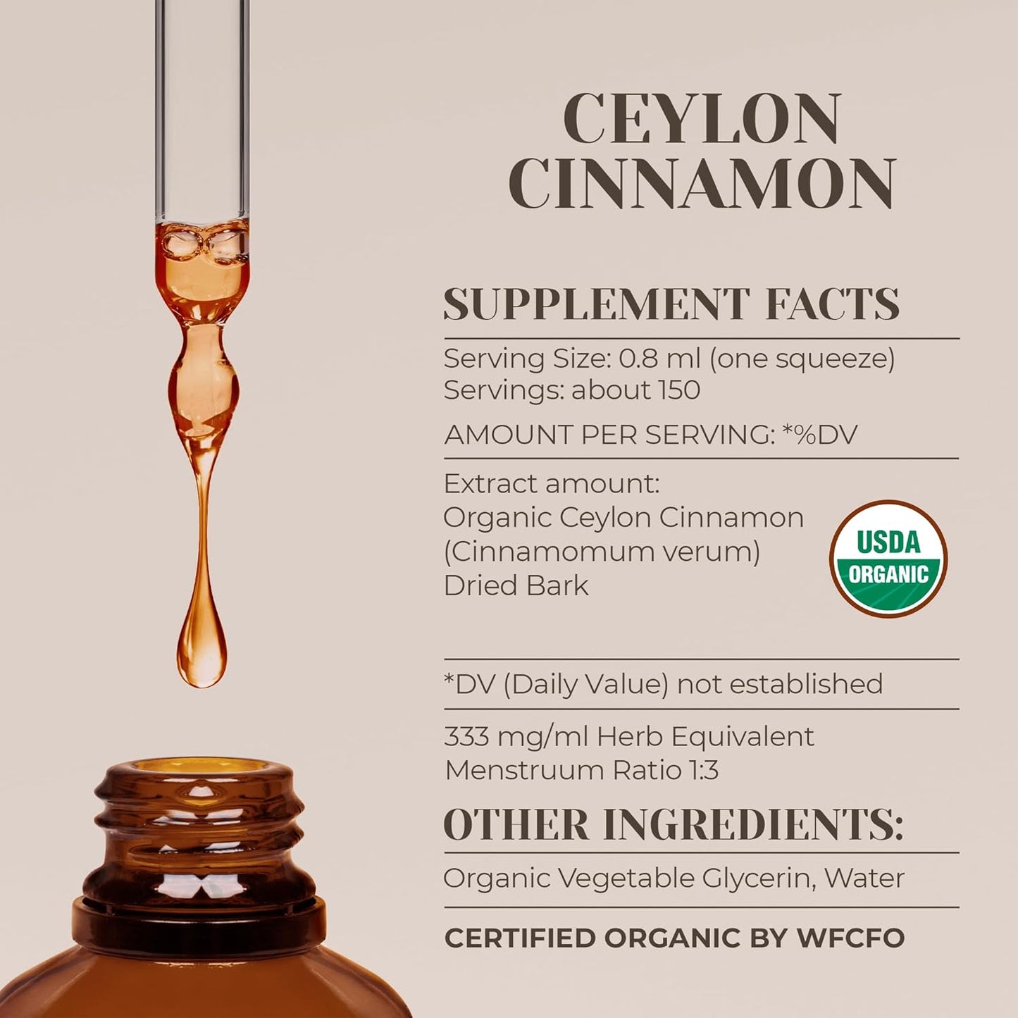 Ceylon Cinnamon USDA Organic Alcohol-Free Extract | Dietary Supplement, High-Potency Tincture | Natural Certified Organic Ceylon Cinnamon (Cinnamomum Verum) Dried Bark (4 Oz) TLBH
