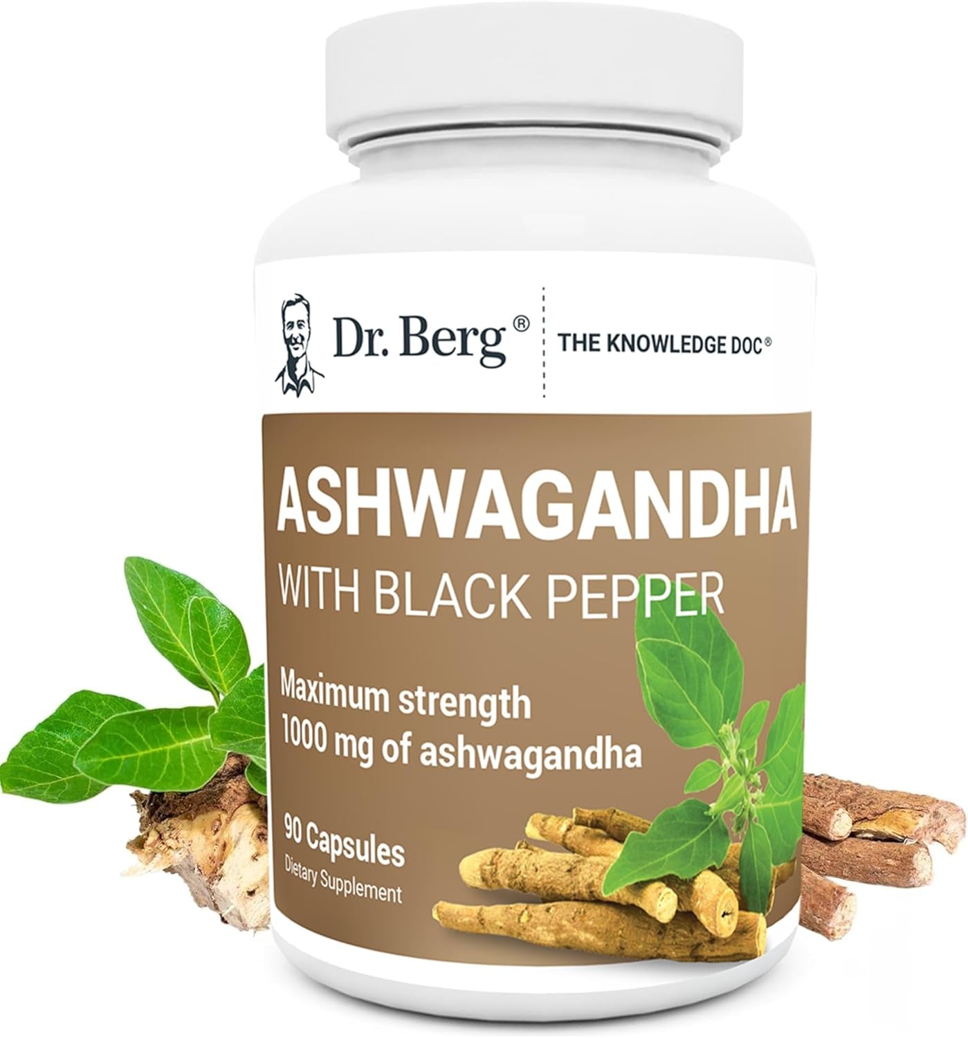 Dr. Berg Ashwagandha Capsules 1000Mg - Includes Ashwagandha Root with Black Pepper from Bioperine - Ashwagandha Supplements 90 Capsules TLBH