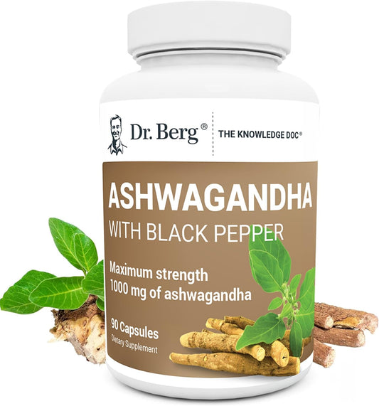 Dr. Berg Ashwagandha Capsules 1000Mg - Includes Ashwagandha Root with Black Pepper from Bioperine - Ashwagandha Supplements 90 Capsules TLBH