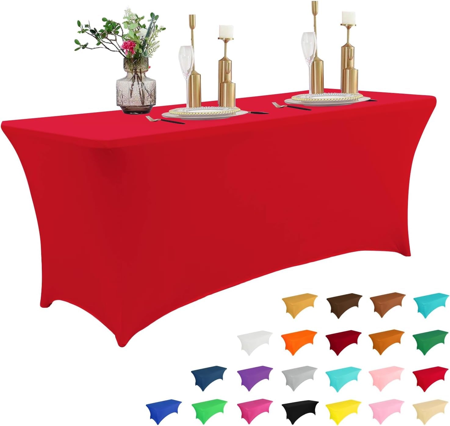 2 Pack 6FT Table Cloth for Rectangular Fitted Events Stretch Black Table Covers Washable Table Cover Spandex Tablecloth Table Protector for Party, Wedding, Cocktail, Banquet, Festival