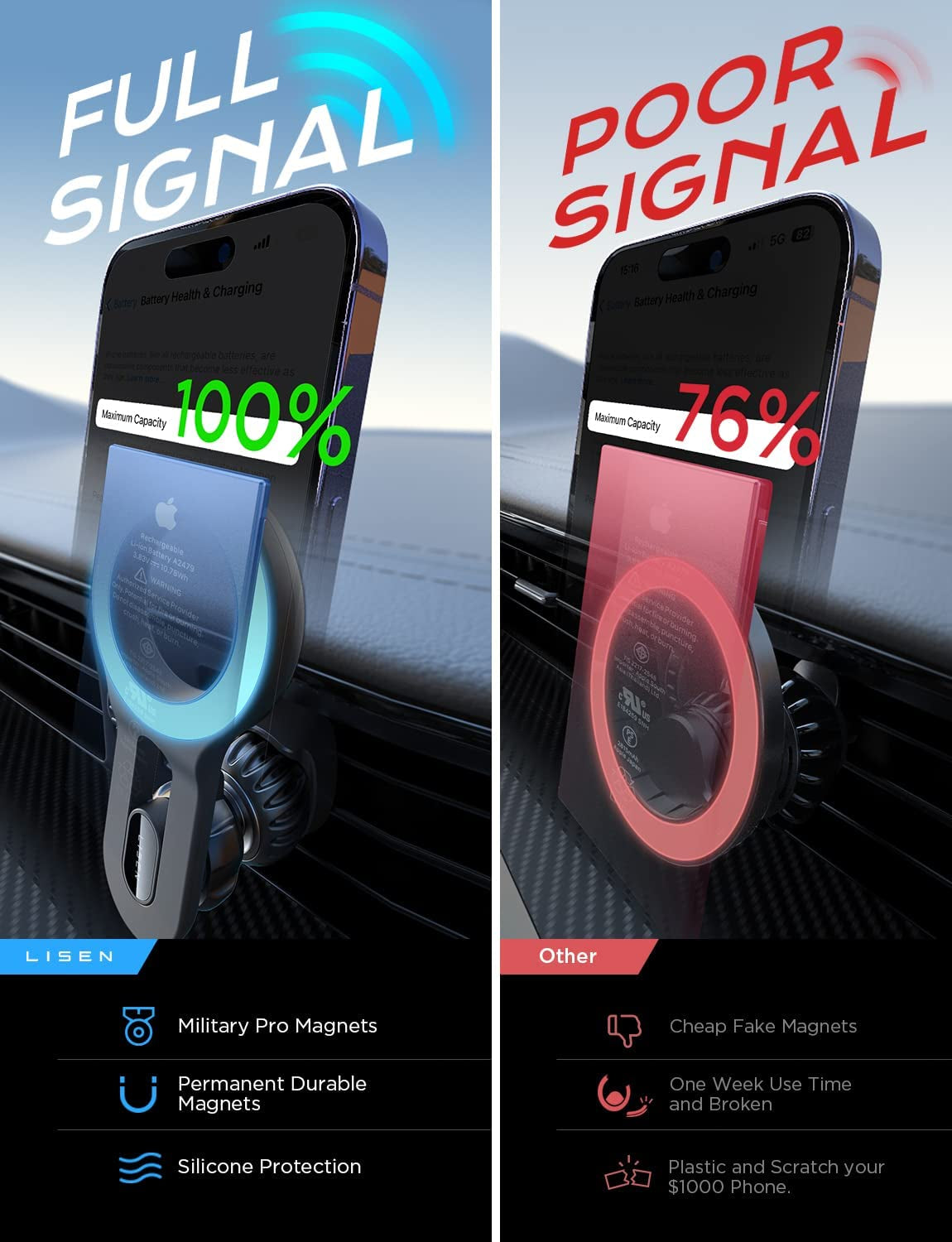 for Iphone 16 Magsafe Car Mount, [Quick Install] Magnetic Mag Safe Car Phone Holder Vent, Car Truck Accessories Gifts for Him Her Iphone 16E 16 Pro Max 15 14 13 12 plus Mini Men Women, Black