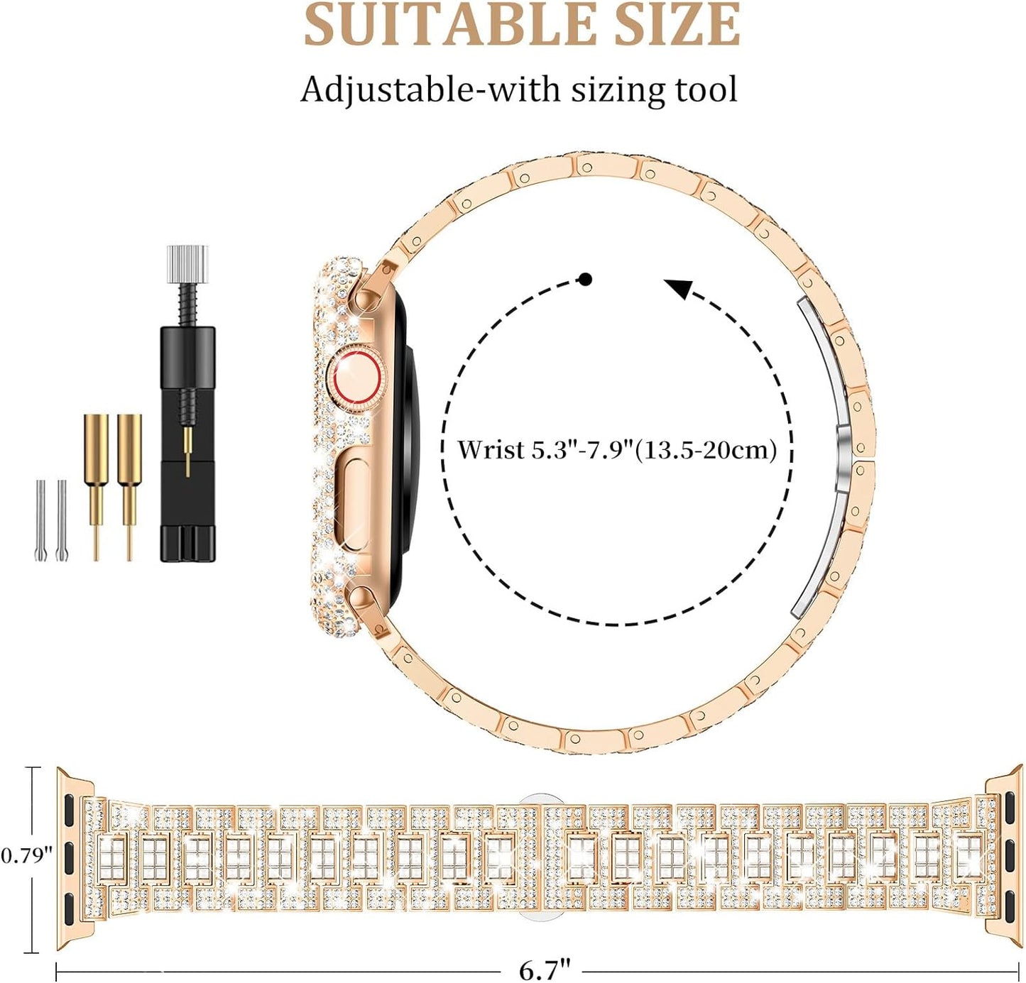 Compatible for Apple Watch Band with Screen Protector Case, Jewelry Replacement Band 45Mm 44Mm 42Mm 41Mm 40 Mm 38Mm 2 Pack Bling Protective Cover for Iwatch Series 9/8/7/6/5/4/3/2/1/SE Women