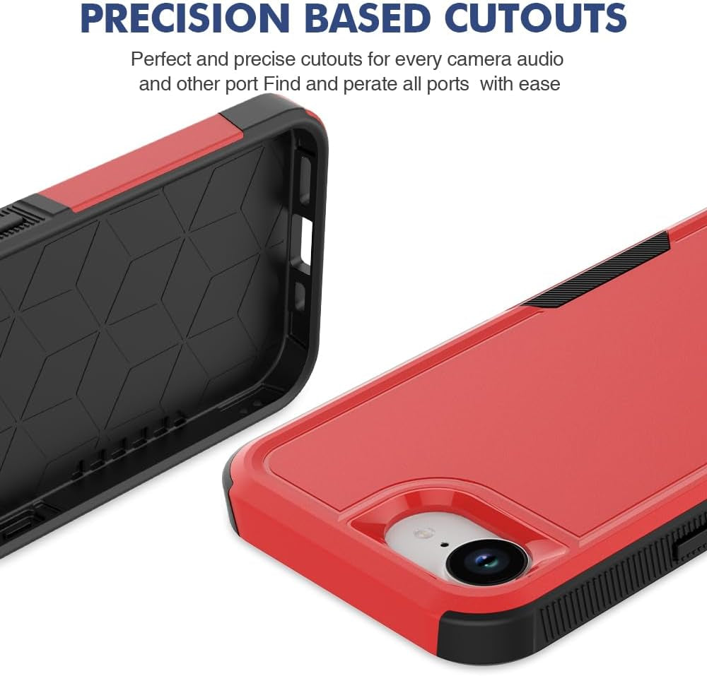Iphone 16E Case: Dual Layer Protective Heavy Duty Cell Phone Cover Shockproof Rugged with HD Screen Protector - Military Protection Bumper Tough - Apple Iphone 16E / SE 2025 / SE4, Red