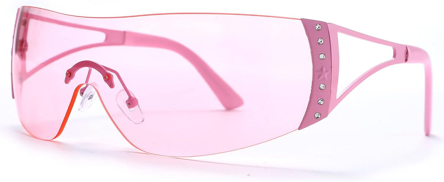 Wrap around Y2K Sunglasses for Women Men Shield Flat Top Sunglasses Futuristic Frameless Gradient Lens Sun Glasses