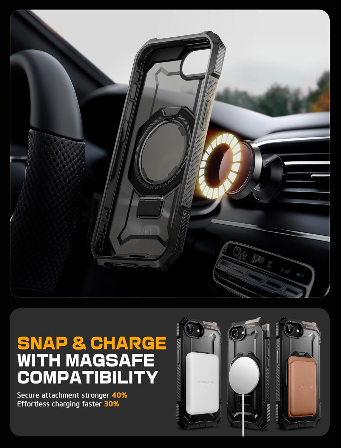 for Iphone 16E Case with Stand (Unicorn Beetle Grip), [Compatible with Magsafe] [Military-Grade Drop Protection] Heavy Duty Rugged Shockproof Magnetic Phone Case for Iphone 16E 6.1", Black