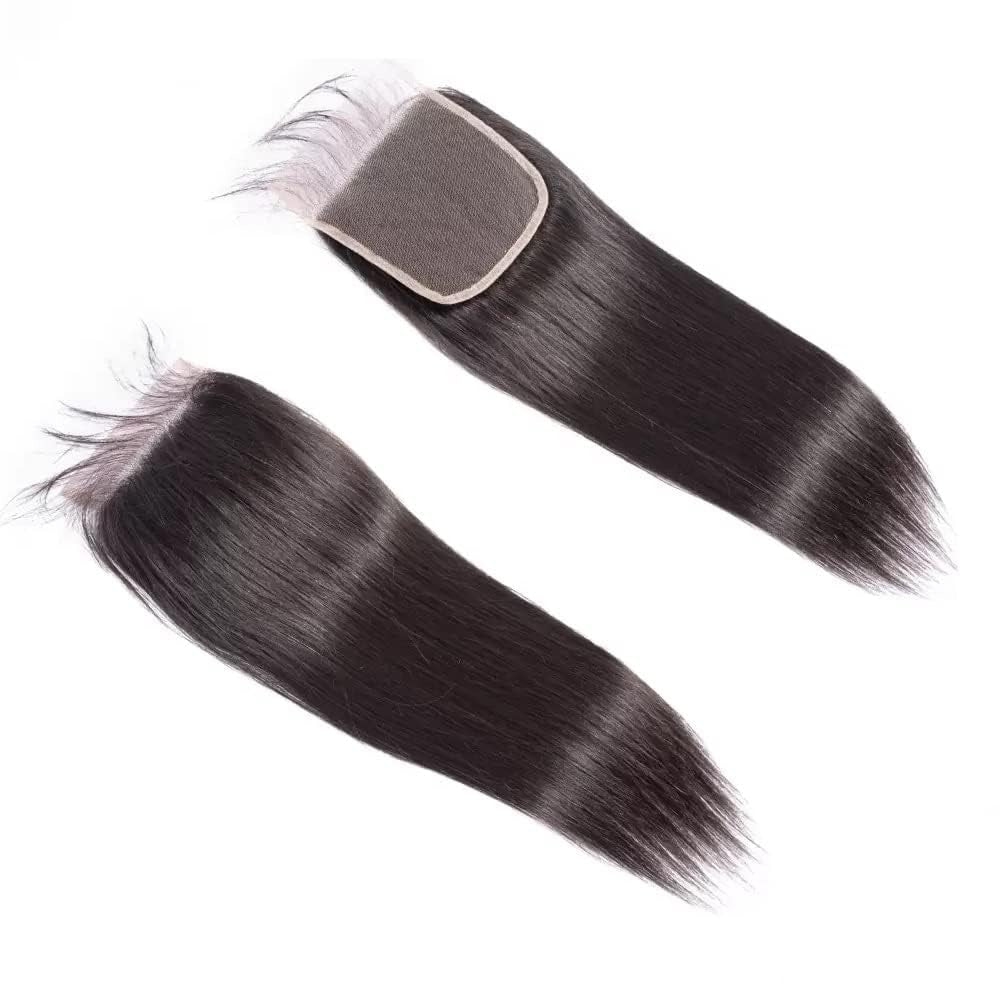 Straight Lace Closure Human Hair 4X4 Free Part Lace Closure 100% Unprocessed Brazilian Virgin Human Hair Extensions 150% Density 8 Inch Lace Closure Pre Plucked Natural Black