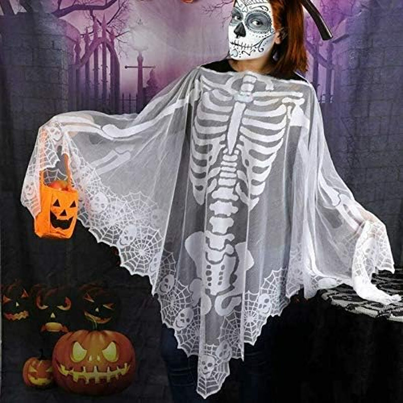 Halloween Costumes for Women Lace Skeleton Poncho plus Size 57X57 Inch White
