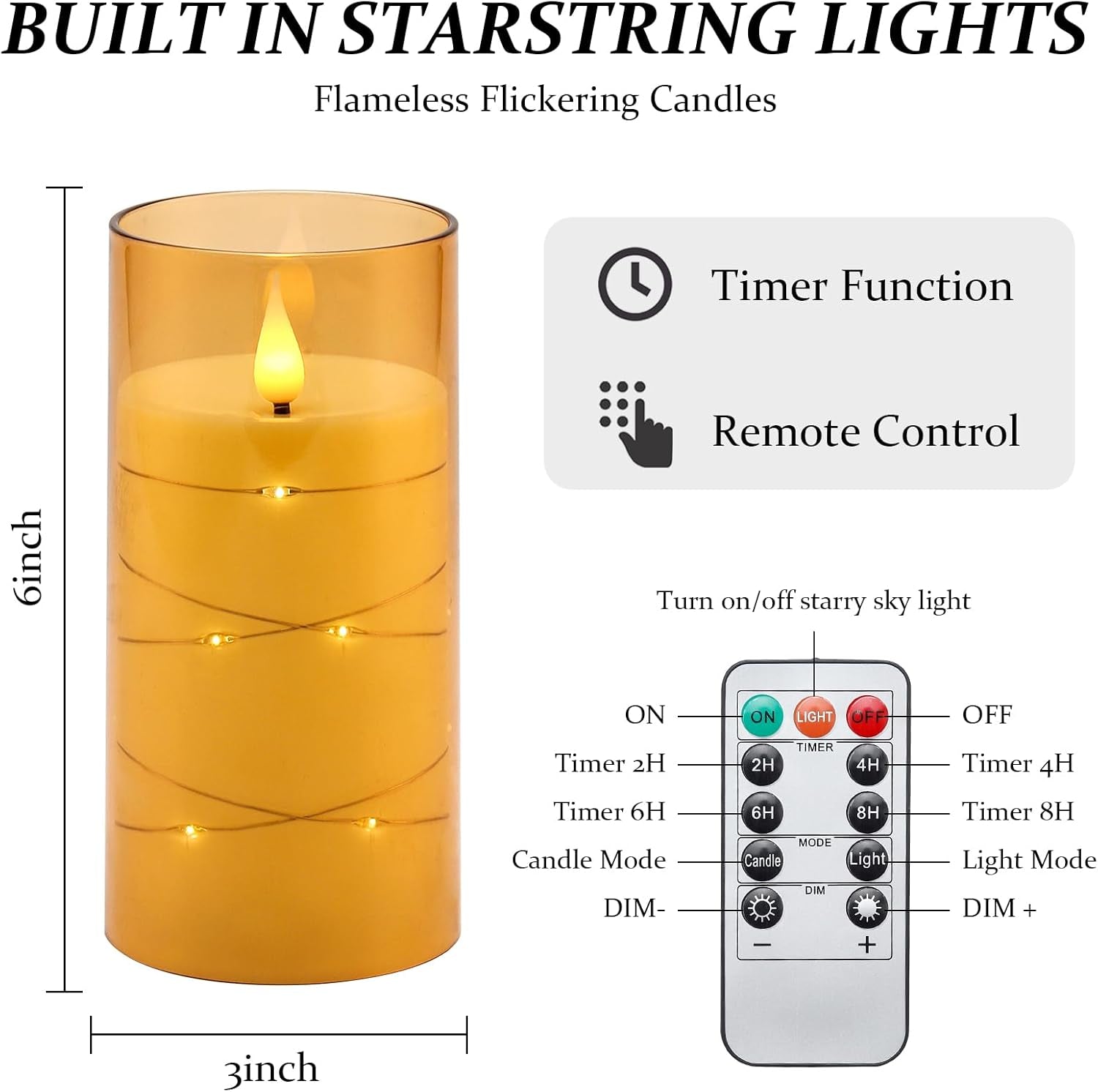 Flickering Flameless Candles Battery Operated Candles LED Candles with Remote Timer for Home/Wedding/Birthday/Holiday Decor ，Brown 3D Flame Set of 2 (D3 Xh6 6")