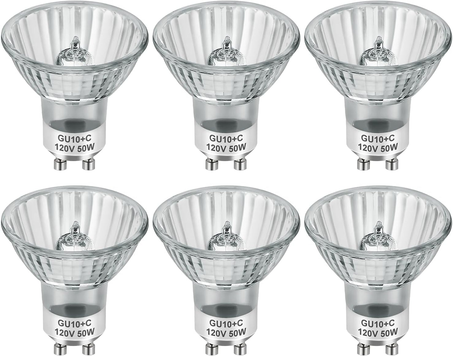 GU10 Halogen Light Bulbs, MR16 120V 50W with GU10 Base for Track Light Bulbs and Range Hood Light Bulbs, GU10+C Candle Warmer Lamp with Dimmable, 2700K Warm White, 6000+Hours Long-Lastin Pack of 6