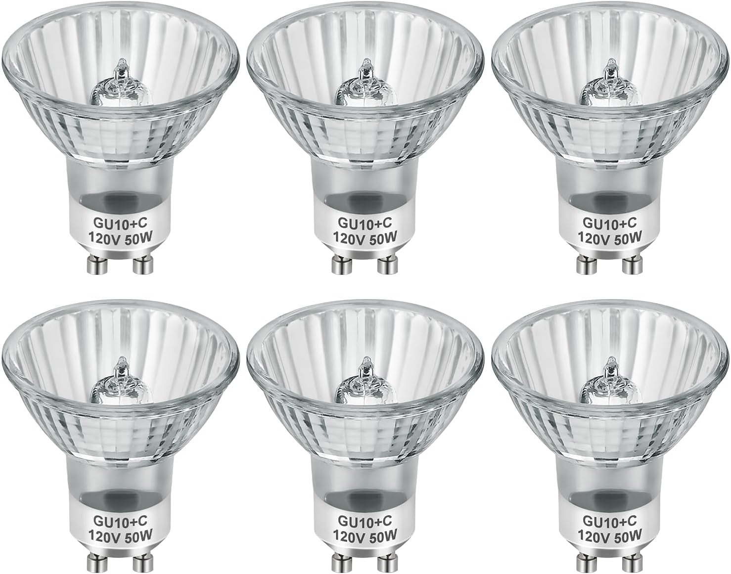 GU10 Halogen Light Bulbs, MR16 120V 50W with GU10 Base for Track Light Bulbs and Range Hood Light Bulbs, GU10+C Candle Warmer Lamp with Dimmable, 2700K Warm White, 6000+Hours Long-Lastin Pack of 6