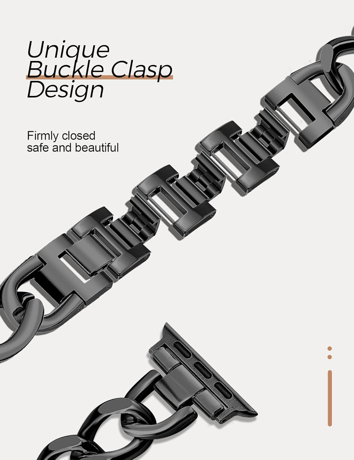 Black Watch Bands for Women Compatible with Apple Watch Band 38Mm 40Mm 41Mm Adjustable Metal Band Cowboy Steel Single Chain Bracelet for Iwatch Series 9/8/7/6/5/4/3/2/1/Se/Ultra (No Case)