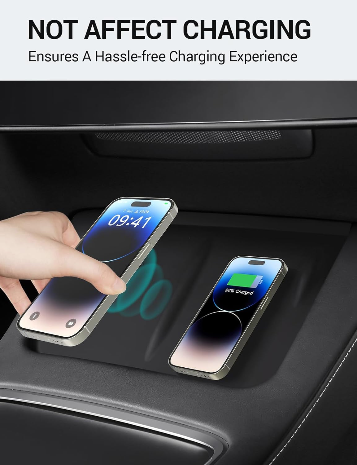 2024 Upgrade Tesla Model Y Model 3 Center Console Wireless Charger Mat Silicone Cover Wireless Charging Phone Pad for Tesla Interior Accessories (Not Suitable for 2024 Model 3)