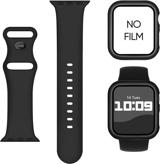 2-IN-1 Compatible for Silicone Apple Watch Band 40Mm 41Mm 44Mm 45Mm With, Sport Band and Cover for Iwatch Series SE SE2 9 8 7 6 5 4