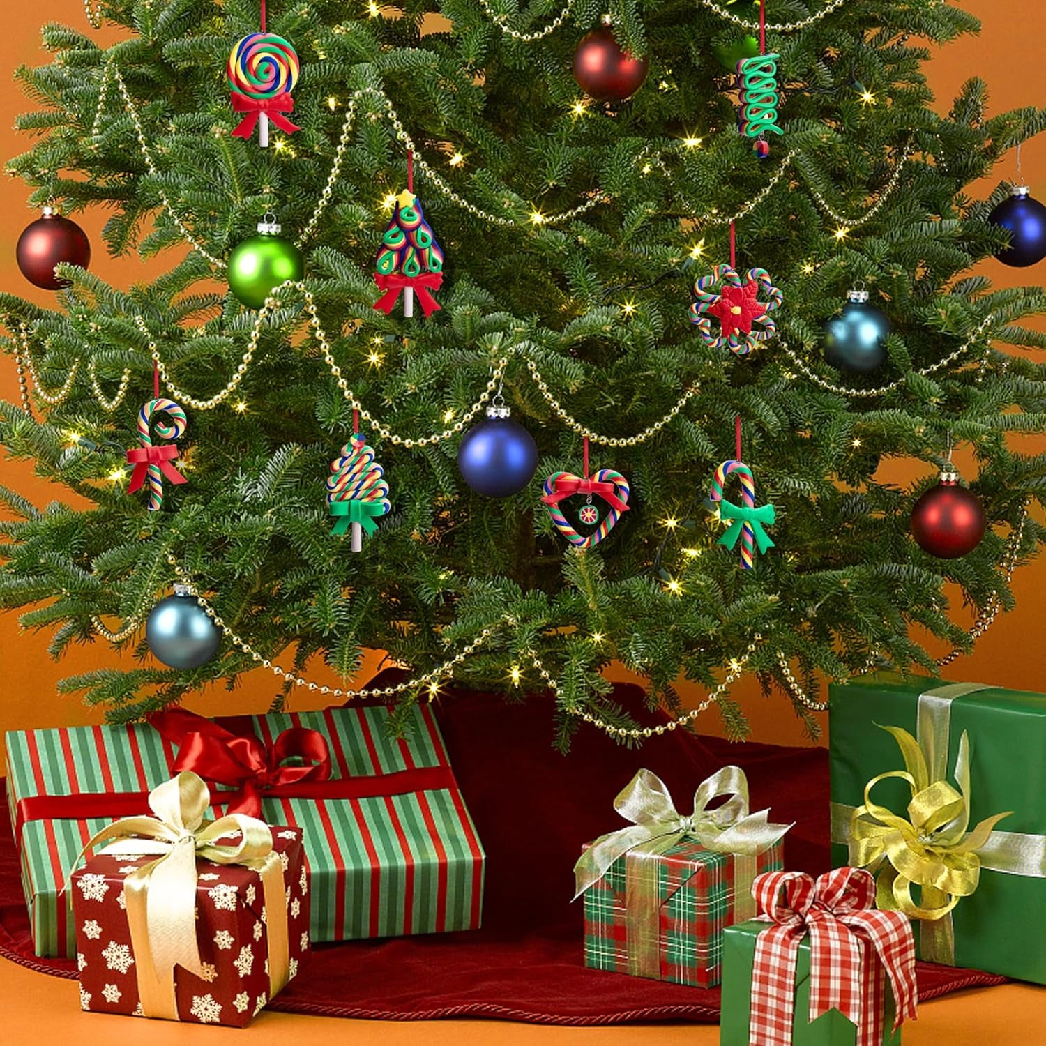 8 Pcs Christmas Lollipop Ornaments- Rainbow Candy Cane Hanging Ornaments for Christmas Tree- Christmas Candies Polymer Clay Ornament for Xmas Tree Party Decoration