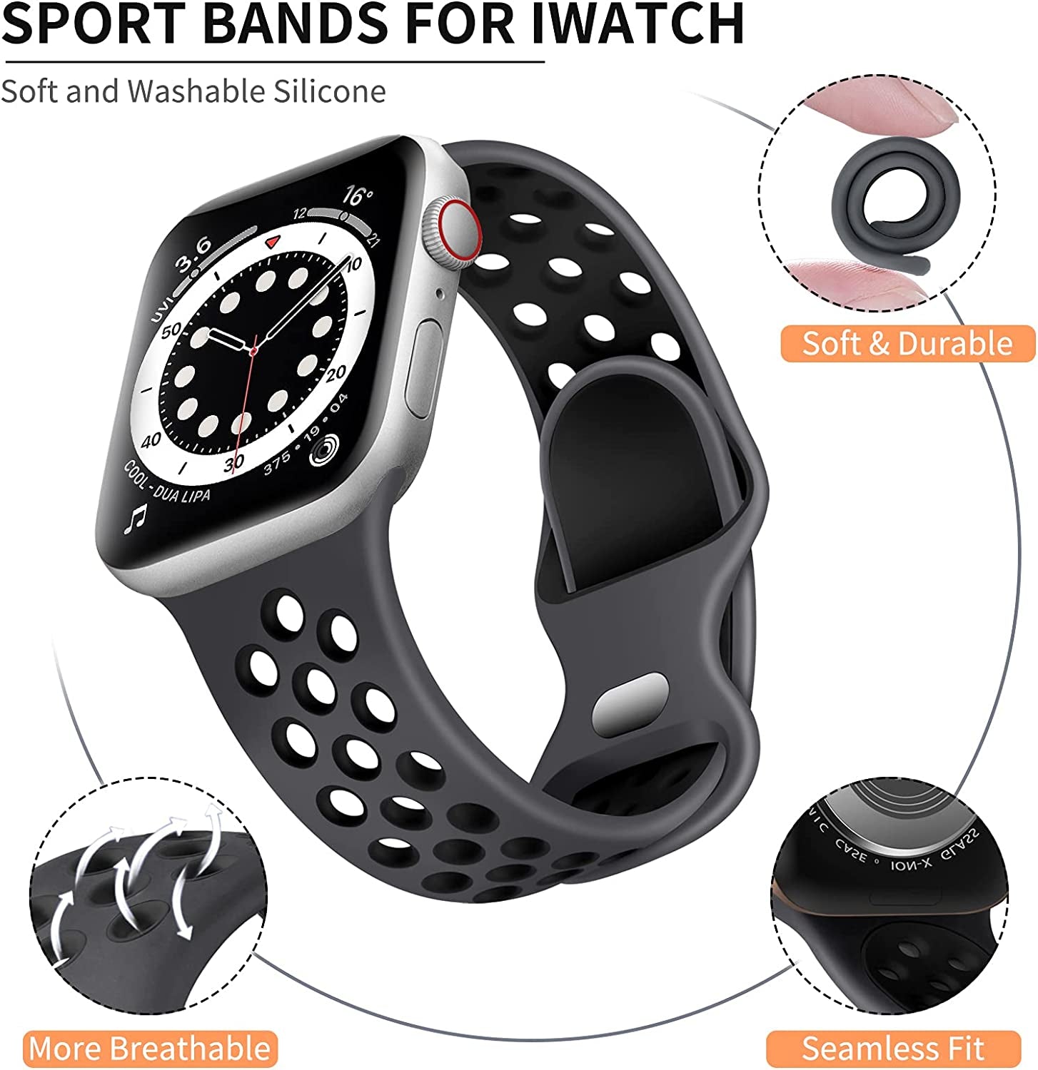 Sport Band Compatible with Apple Watch Band Ultra 49Mm 45Mm 44Mm 42Mm 41Mm 40Mm 38Mm for Men Women,Soft Silicone Breathable Strap Sport Band for Iwatch Ultra 2 SE Series 9 8 7 6 5 4 3 2 1