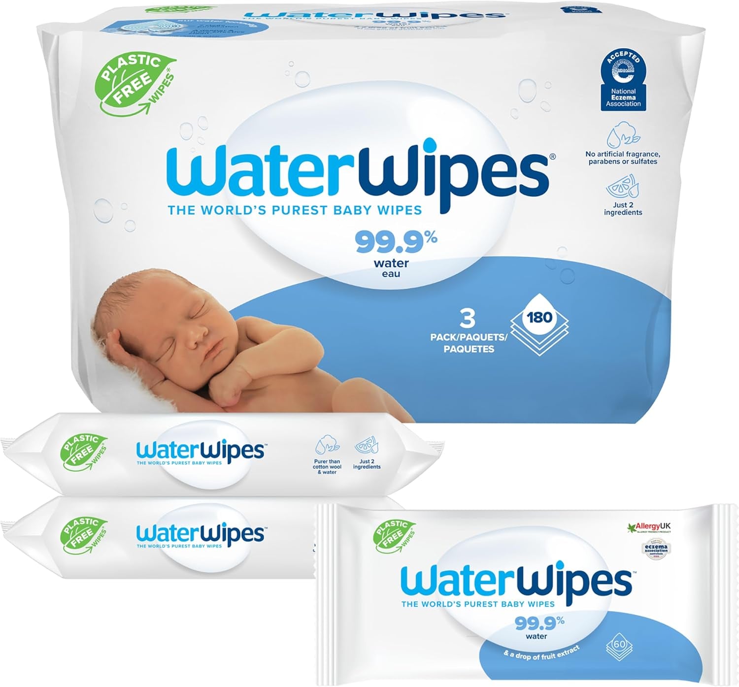 Plastic-Free Original Baby Wipes, 99.9% Water Based Wipes, Unscented & Hypoallergenic for Sensitive Skin, 60 Count (Pack of 12), Packaging May Vary