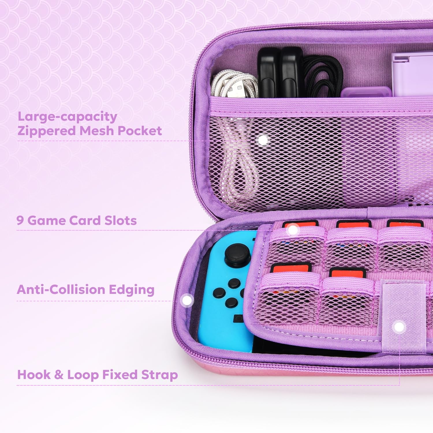 Switch Case for NS Switch, Innoaura 17 in 1 Switch Accessories Bundles with Switch Carrying Case, Switch Game Case, Switch Protective Case, Switch Screen Protector, Switch Thumb Caps (Mermaid Pink)