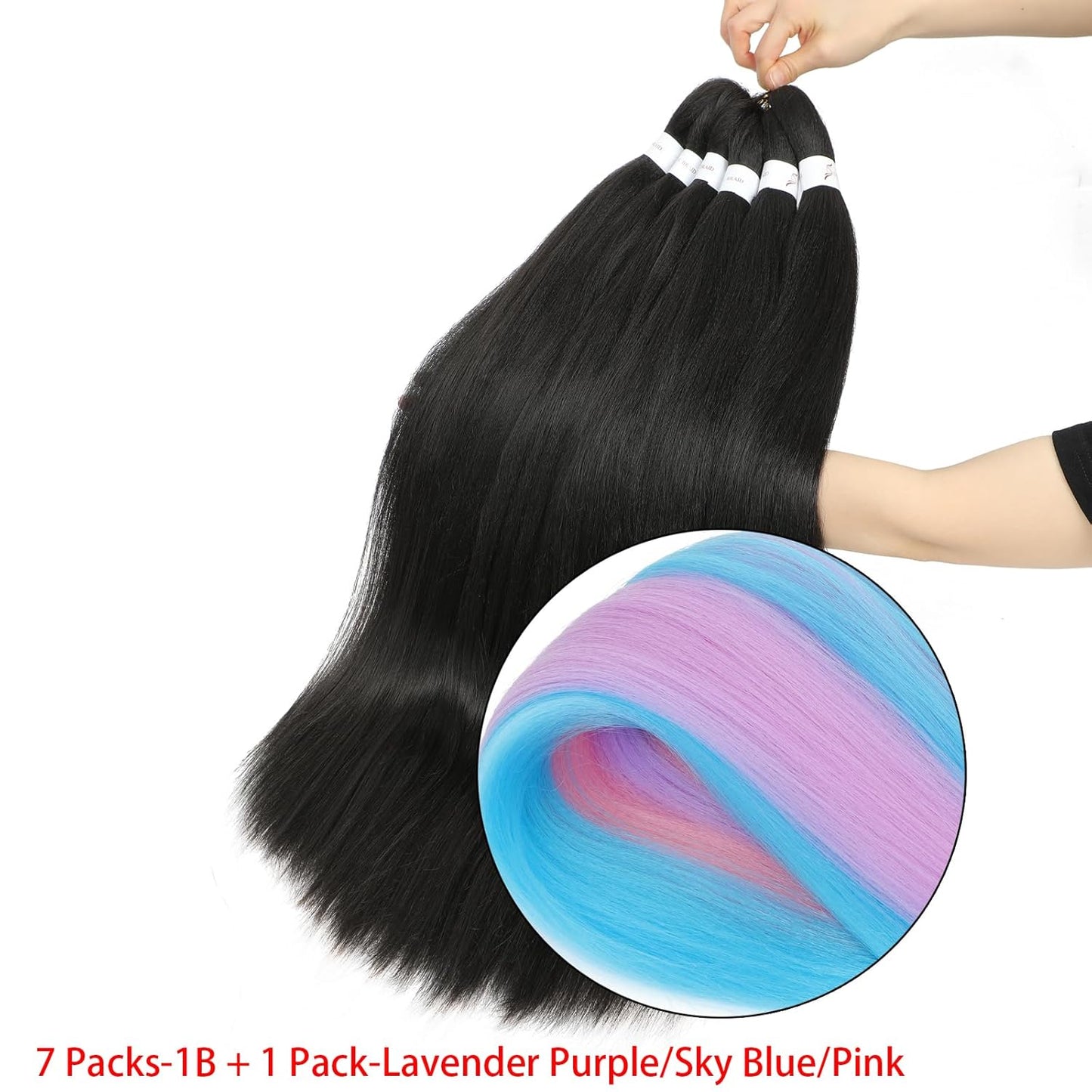 Braiding Hair Pre Stretched - 26 Inch Pre Stretched Braiding Hair 8 Packs Ombre Braiding Hair for Black Women (1B+Lavender Purple/Sky Blue/Pink)