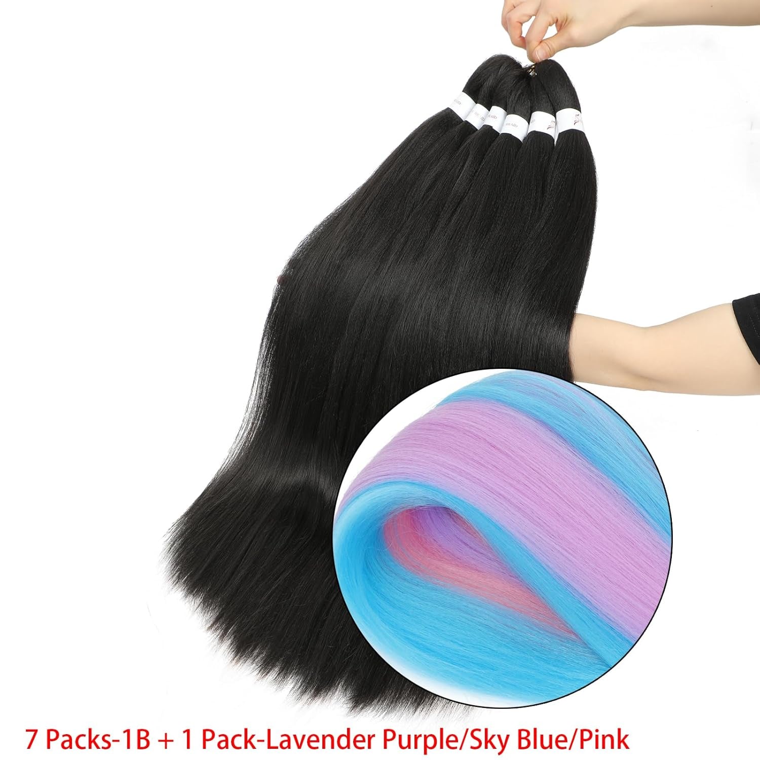 Braiding Hair Pre Stretched - 26 Inch Pre Stretched Braiding Hair 8 Packs Ombre Braiding Hair for Black Women (1B+Lavender Purple/Sky Blue/Pink)