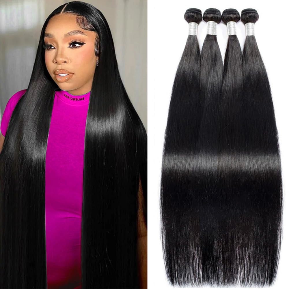 12A Straight Bundles Human Hair 18 20 22 24 Inch Brazilian Virgin Human Hair 4 Bundles 100% Unprocessed Straight Weave Bundles Human Hair 1B Natural Black