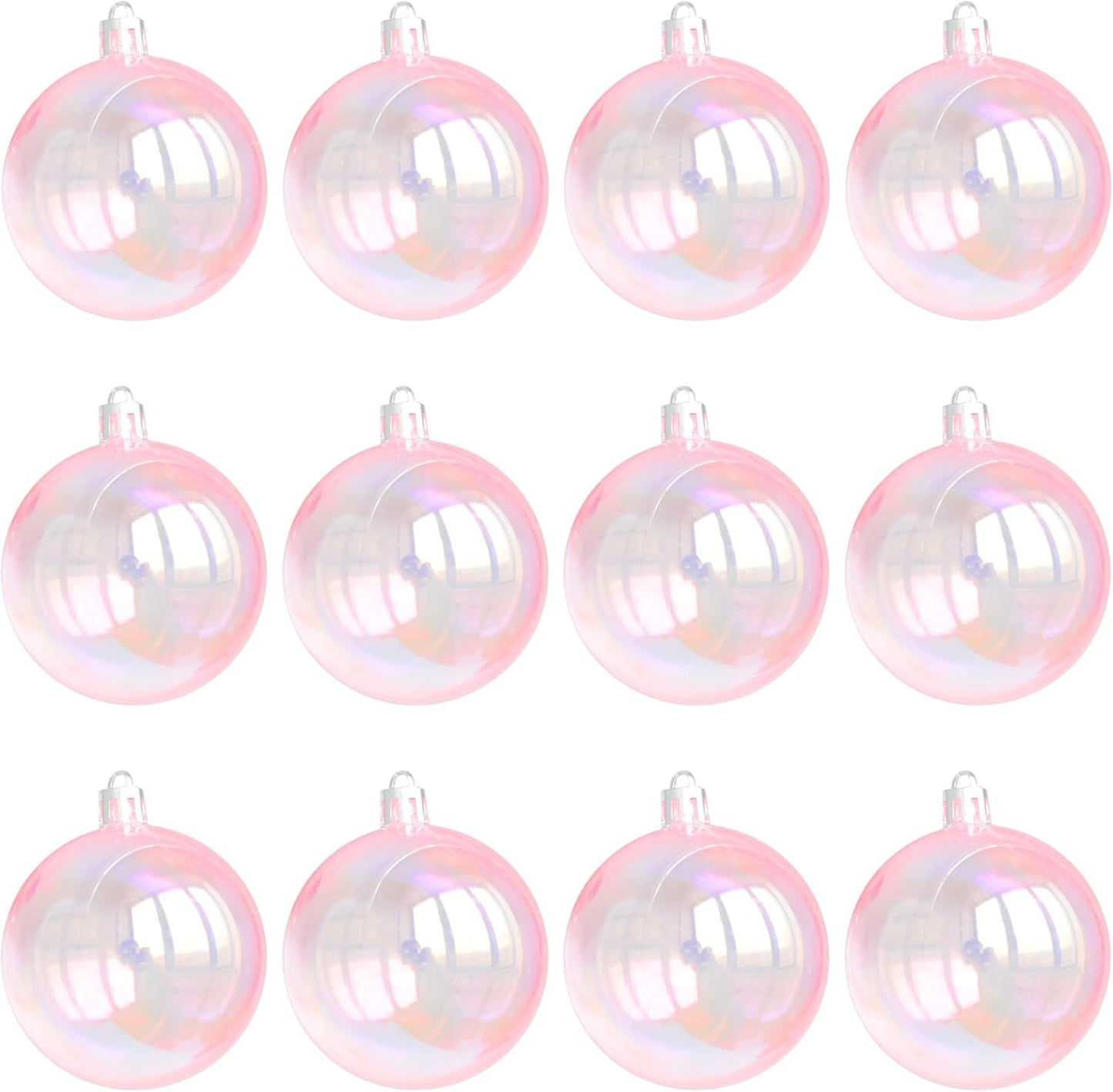 12 Pcs Christmas Iridescent Ornaments Balls Plastic Iridescent Ornaments Decorative Hanging Ornaments for Xmas Tree Wedding Valentine'S Day Party Decorations (Pink, 1.18 Inch)